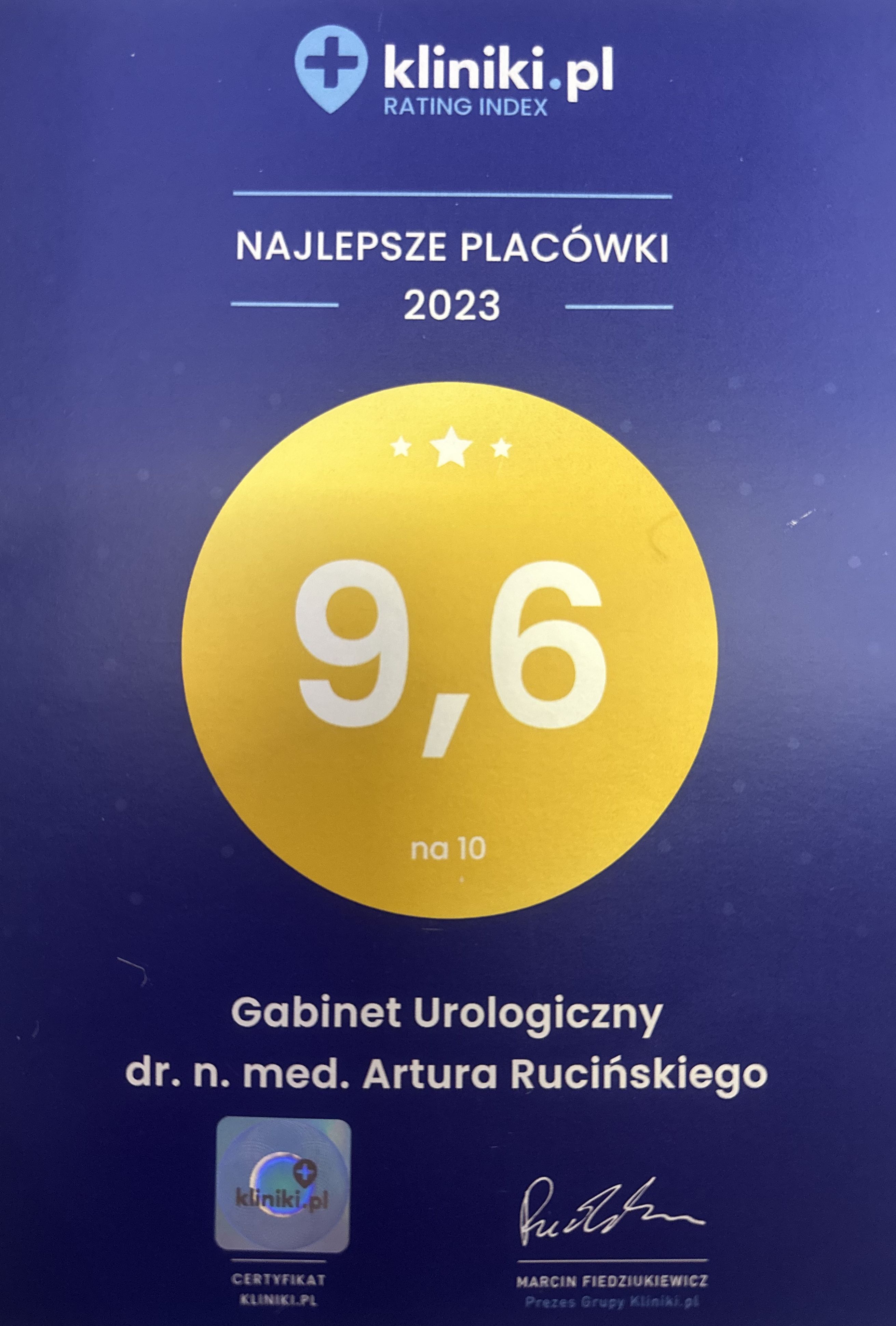 Ocena gabinetu urologicznego z portalu Kliniki.pl